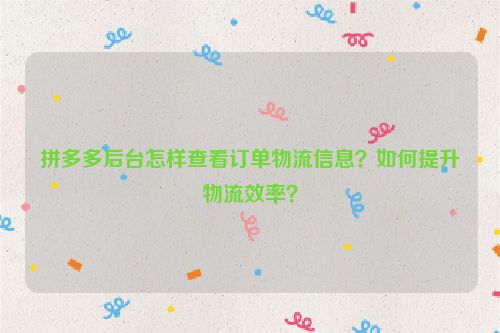 拼多多后台怎样查看订单物流信息？如何提升物流效率？