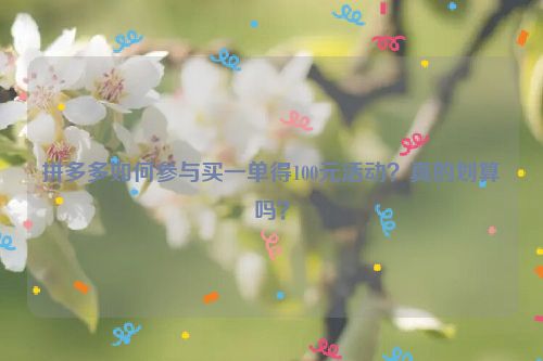 拼多多如何参与买一单得100元活动？真的划算吗？